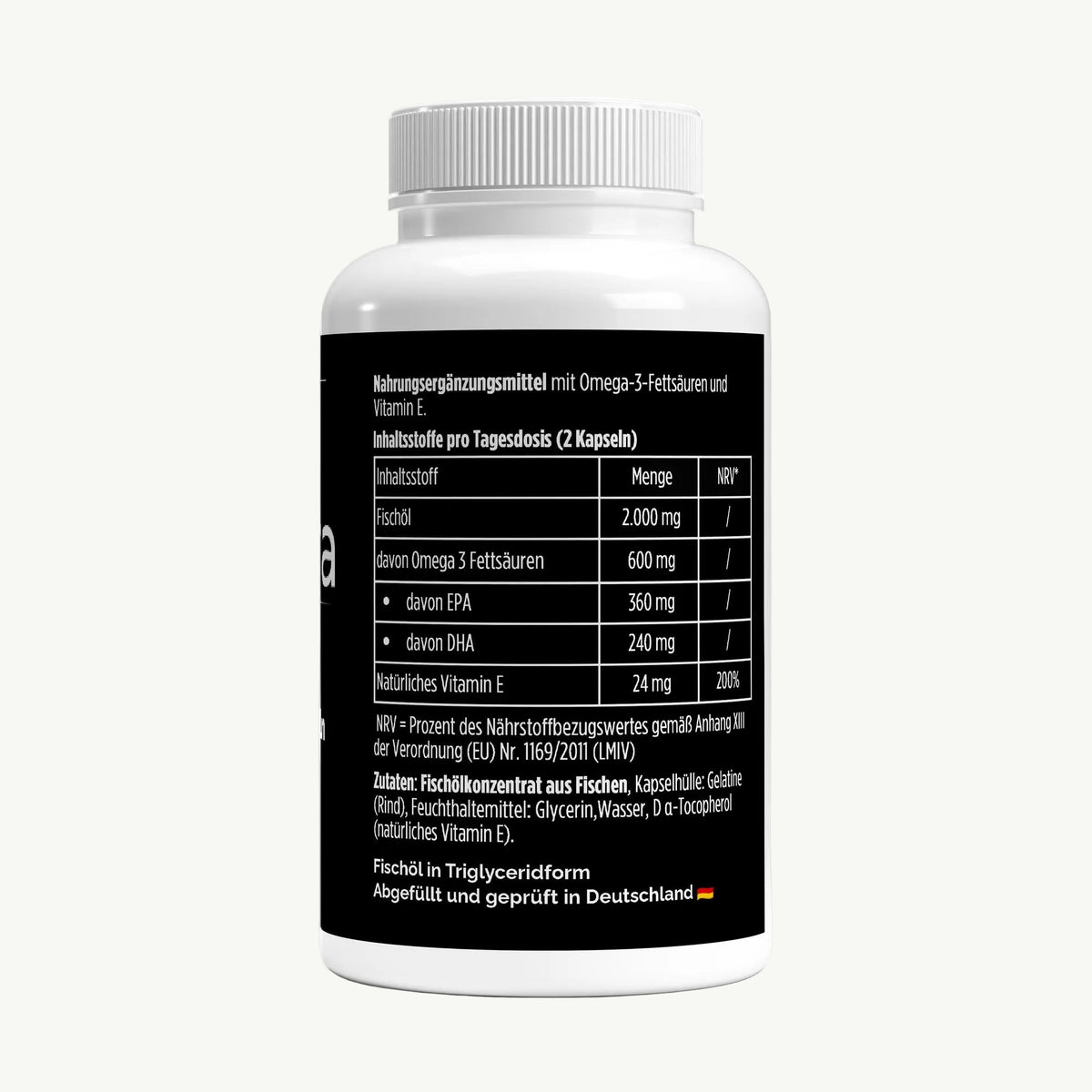 Molqira Omega-3-Kapseln – Seitenansicht mit Produktinformationen