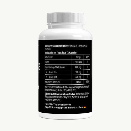 Molqira Omega-3-Kapseln – Seitenansicht mit Produktinformationen